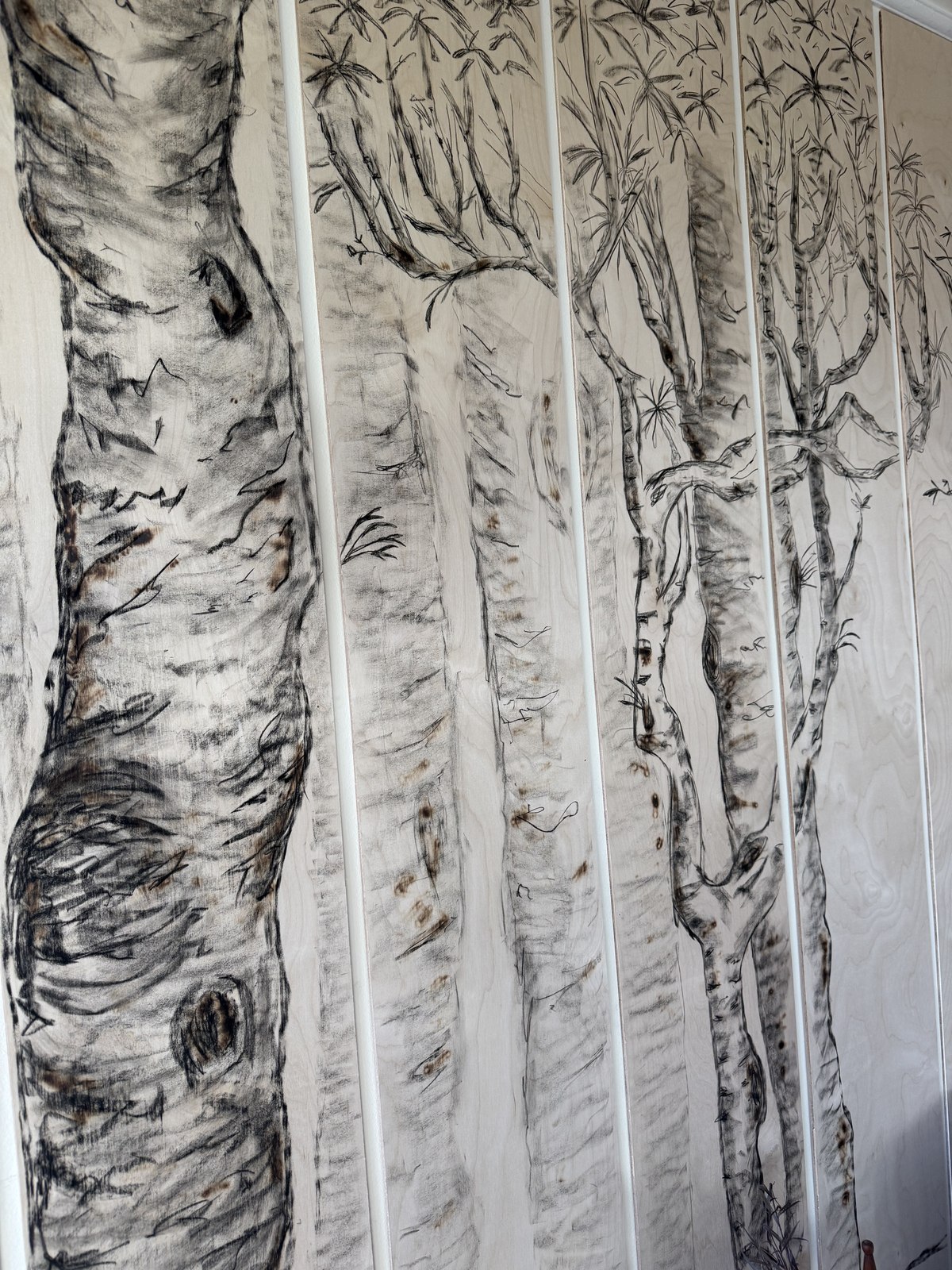 Tree panel - fire and charcoal on wood
