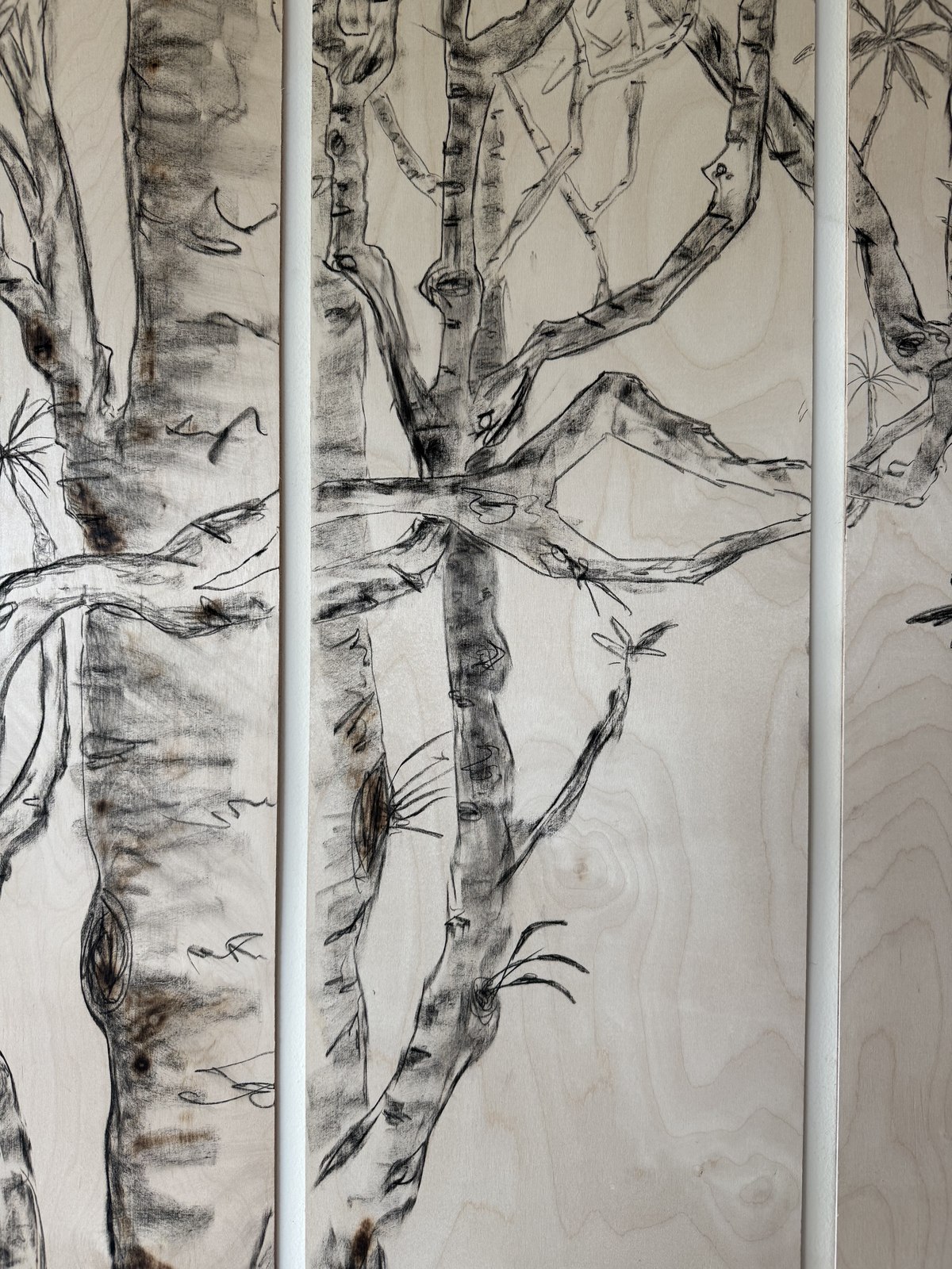 Tree panel - fire and charcoal on wood