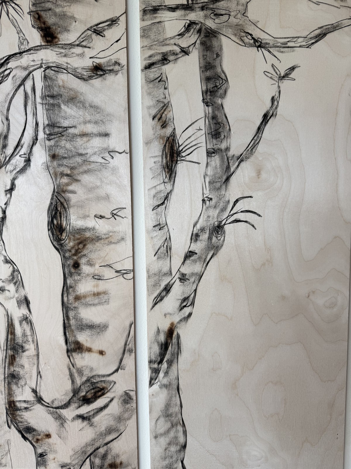 Tree panel - fire and charcoal on wood