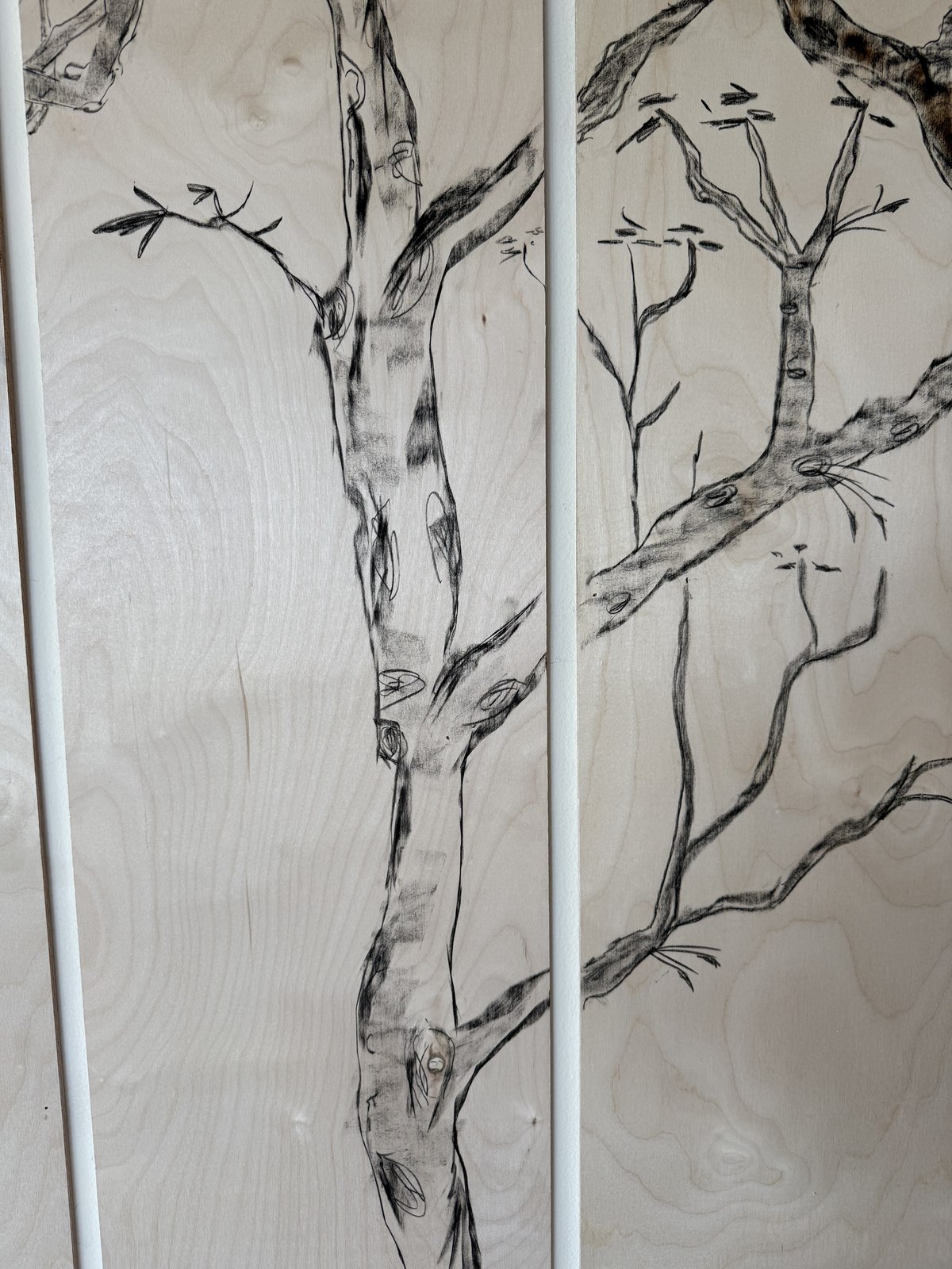 Tree panel - fire and charcoal on wood