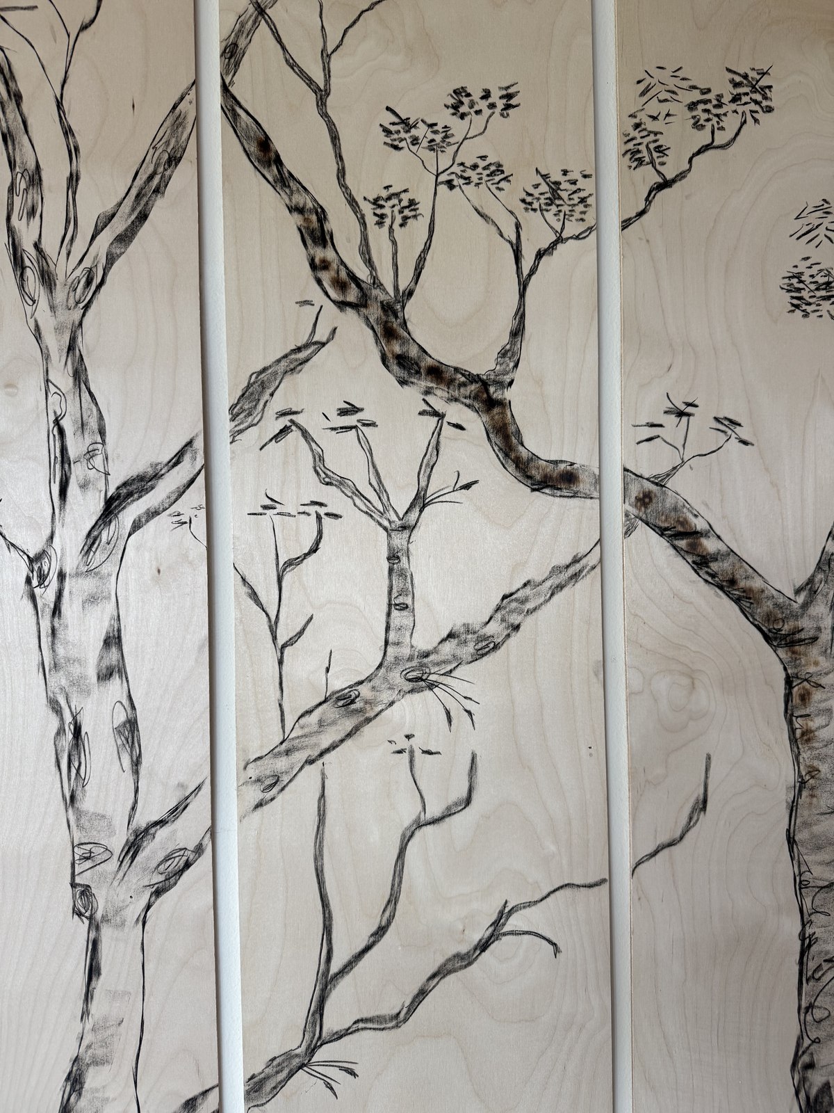 Tree panel - fire and charcoal on wood