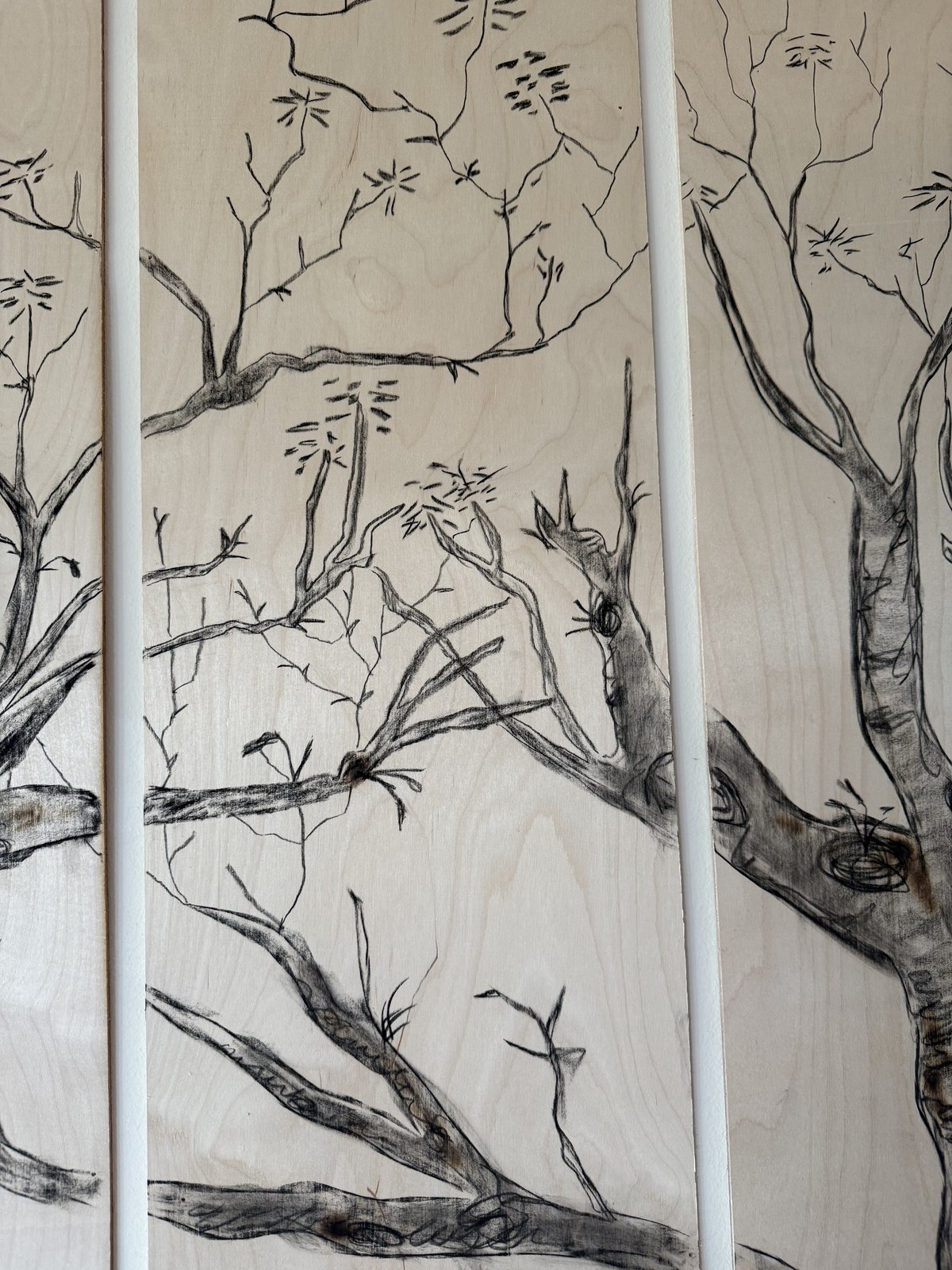 Tree panel - fire and charcoal on wood